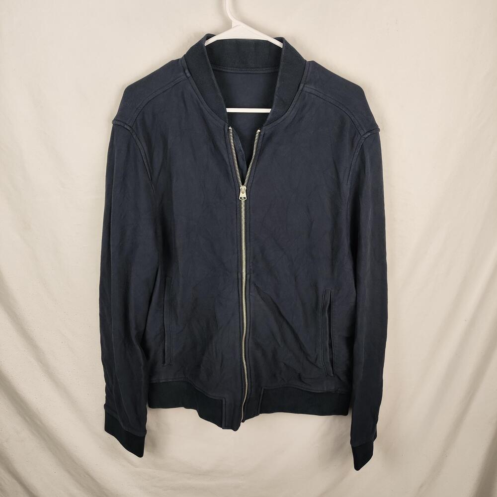 Zara Jacket Mens Large Blue Cotton Bomber Full Zip Lightweight Pockets Casual